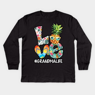 Love Grandma Life Summer Pineapple Flip Flop Kids Long Sleeve T-Shirt